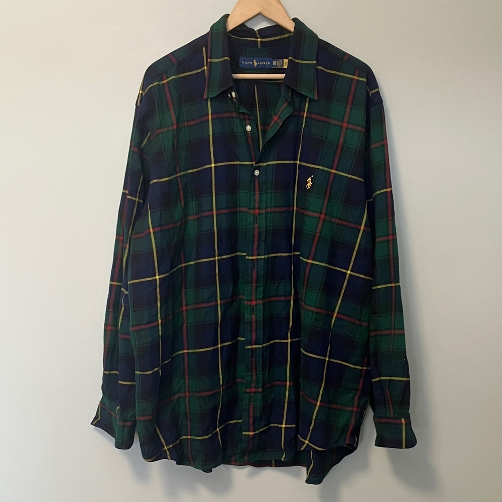 Ralph Lauren Men's Plaid Tartan Shirt - Green, Blue, Yellow 2XB Big
